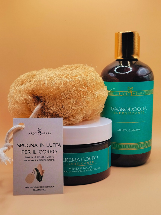 BOX BAGNODOCCIA ENERGIZZANTE + CREMA TONIFICANTE + SPUGNA IN LUFFA